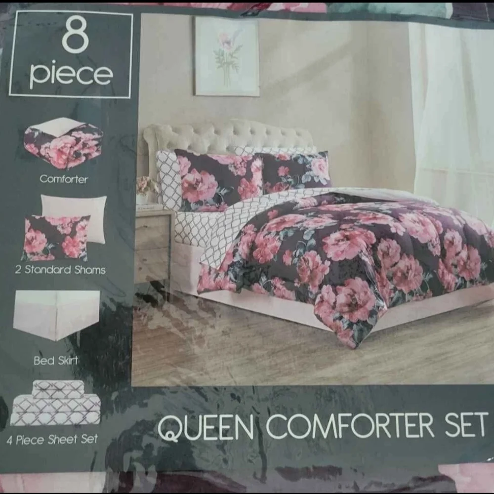 Pink and Black Comforter Set Queen - Picture 1 of 1